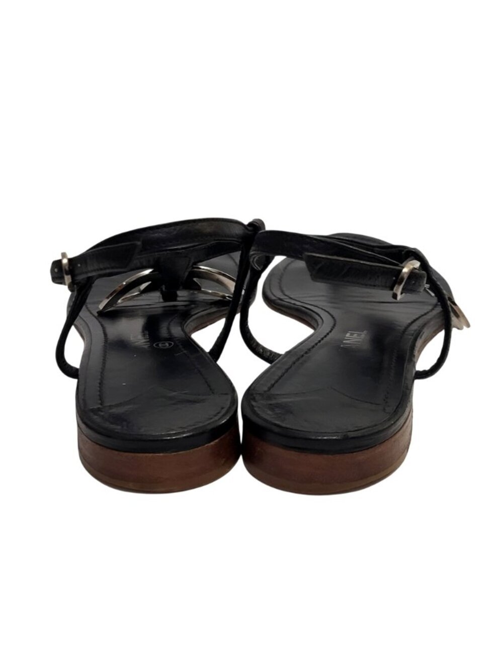 Chanel CC Logo T-Strap Leather Thong Sandals - Picture 10 of 17